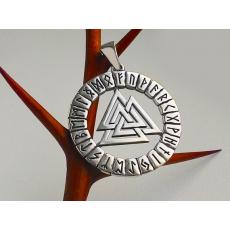 Valknut in the runes circle (Pendant in silver)