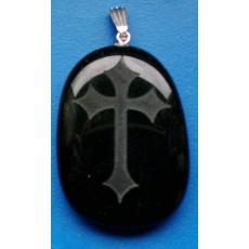 Schwarzes Kreuz der Tempelritter auf Onyx (Kettenanhänger - Stei