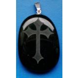 Schwarzes Kreuz der Tempelritter auf Onyx (Kettenanhänger - Stei